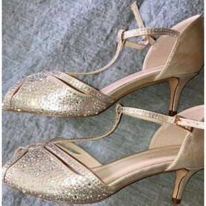 Paradox London Silver Bejeweled Shiny Rhinestones High Heels Womens Shoes 7